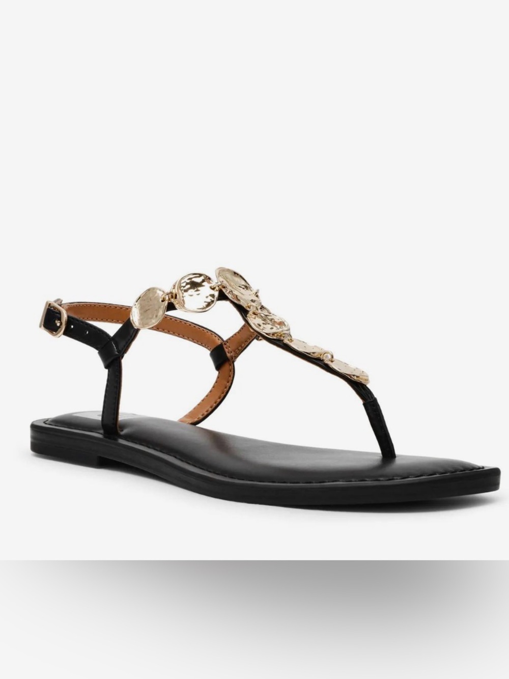 Dolce Vita Jorjie Black Sandals with Gold Medallion/Coin Accents